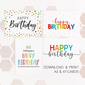 Set of 4 Printable Birthday Cards / Happy Birthday Card / Instant Download / Card Template