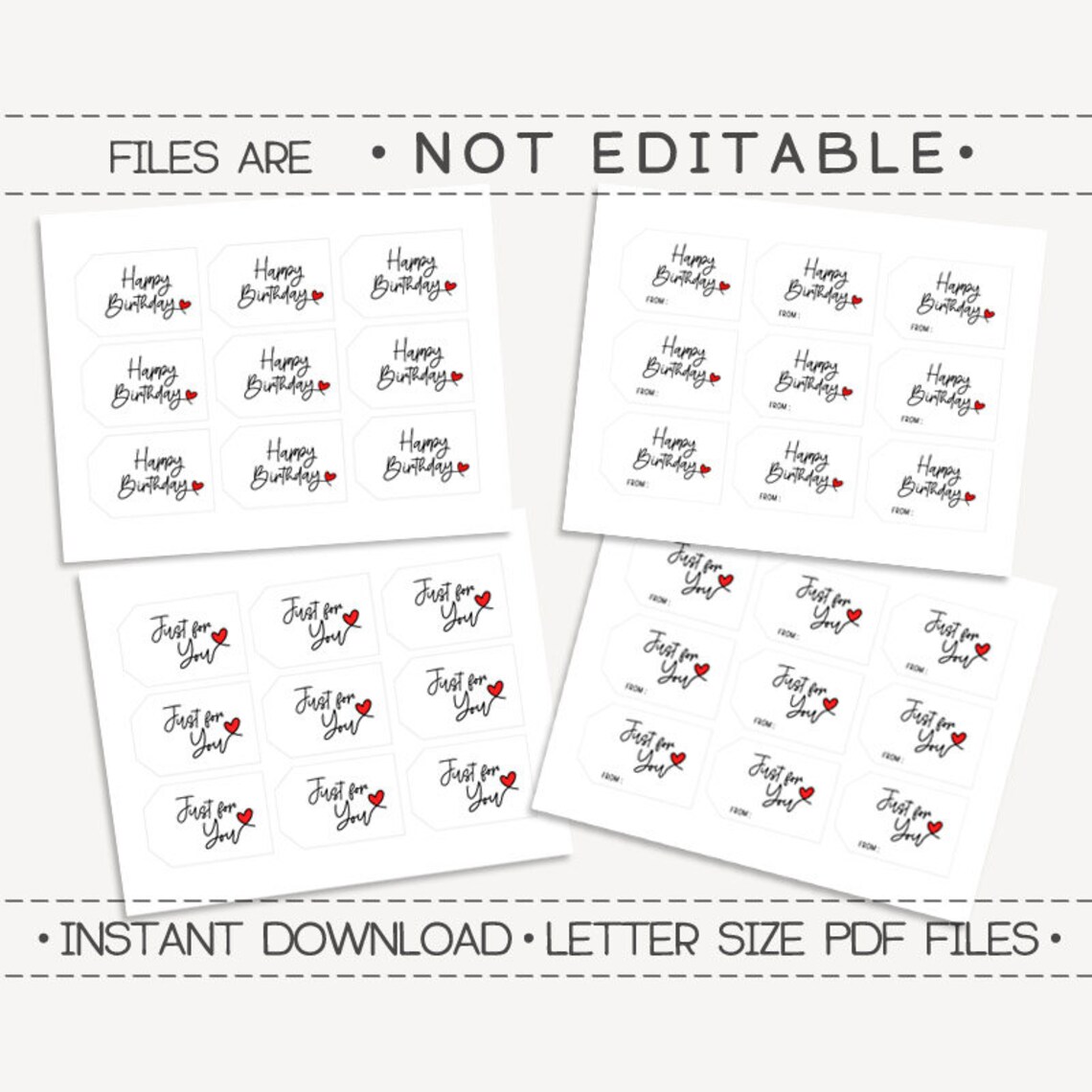 Printable Gift Tags / Happy Birthday Gift Tag / Just for You - Etsy