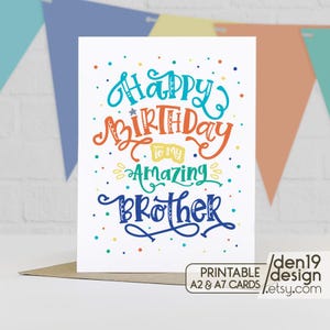 Cartão para impressão: Feliz aniversário para meu irmão incrível / Download instantâneo em PDF