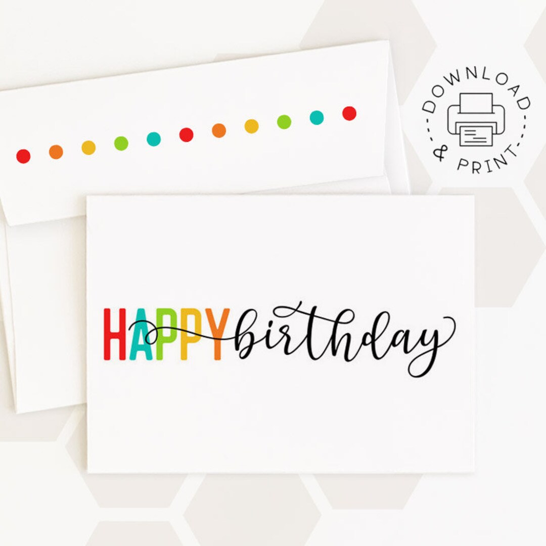 Happy Birthday Printable Card and Envelope / Instant Download PDF ...