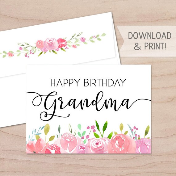 Happy Birthday Grandma Printable Card and Envelope / Instant - Etsy