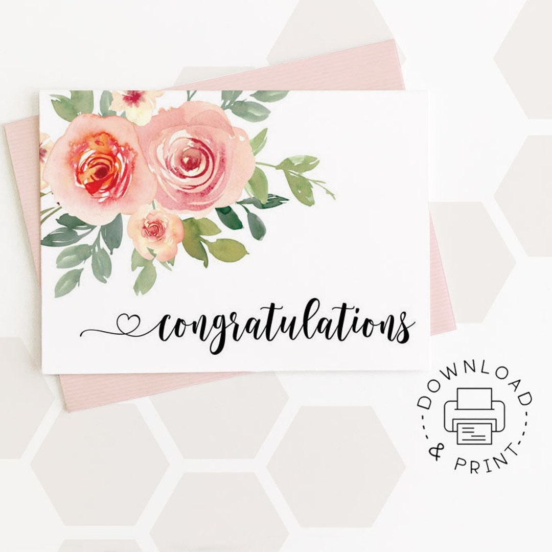 Congratulations Printable Card / Instant Download PDF / Floral Card ...