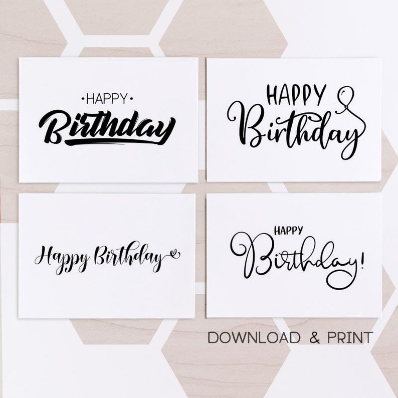 Set of 4 Printable Birthday Cards / Minimal Happy Birthday - Etsy