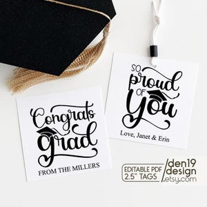 Bewerkbare en afdrukbare cadeaukaartjes voor afstuderen / Congrats Grad and So Proud Of You / Instant download pdf
