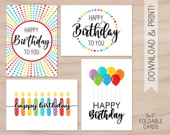 Set of 4 Printable Birthday Cards / Happy Birthday Card / | Etsy
