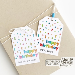 Bearbeitbare & druckbare Geschenkanhänger / Happy Birthday Tag / Instant Download PDF