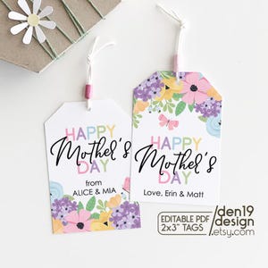 Bewerkbare en afdrukbare cadeaukaartjes / Happy Mother's Day Floral bedankkaartje / Instant download pdf