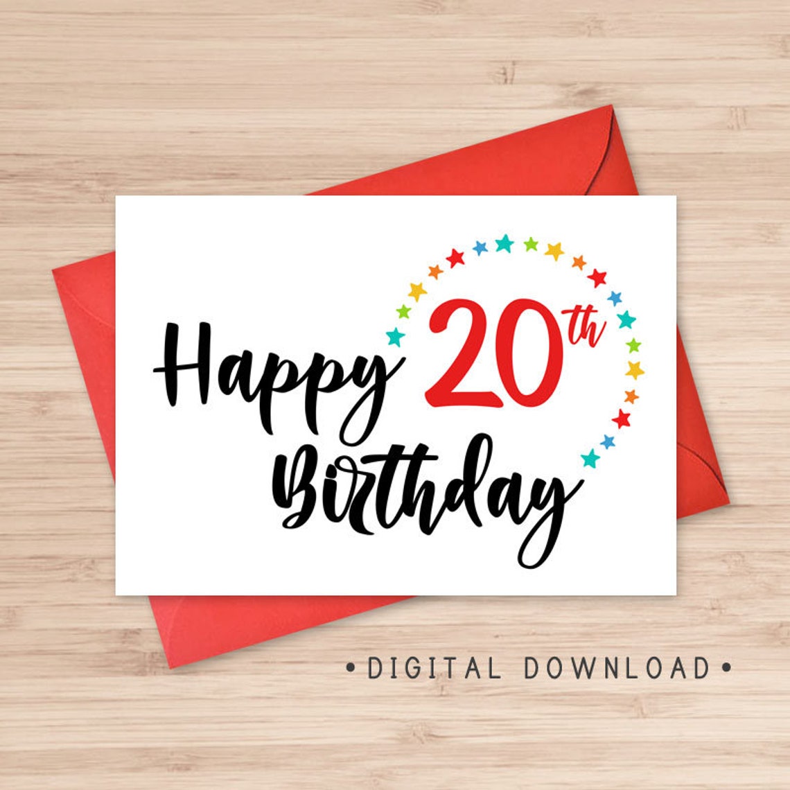 Printable Happy 20th Birthday Card Instant Download Pdf Etsy