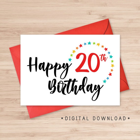 Printable Happy 20th Birthday Card / Instant Download PDF / | Etsy