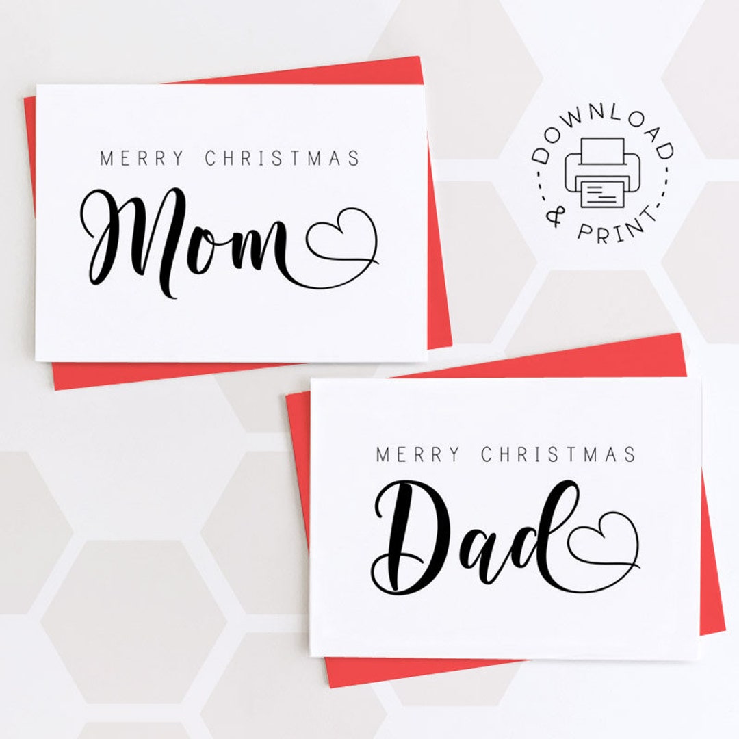 Printable christmas cards for mom dad instant download pdf etsy