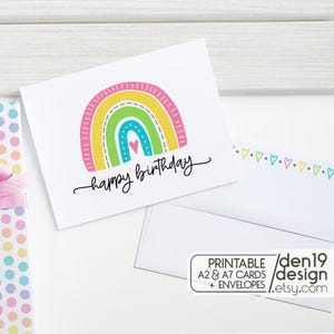 Happy Birthday Printable Card And Envelope / Instant Download PDF / Rainbow Card Template