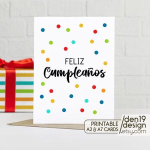 Feliz Cumpleaños / Cartão de feliz aniversário para impressão / Download instantâneo em PDF / Modelo de cartão de aniversário em espanhol