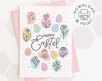 Happy Easter Printable Card / Instant Download PDF / Easter Doodles Card Template