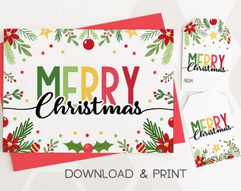 Merry Christmas Printable Card / Instant Download PDF / - Etsy