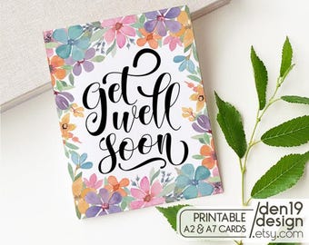 Floral Get Well Soon Printable Card / Instant Download PDF / Card Template