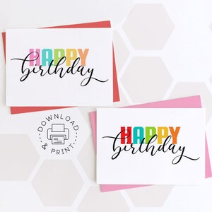 Set of 2 Printable Birthday Cards / Happy Birthday Card / Instant ...