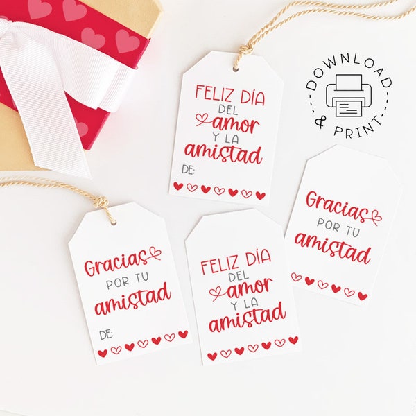 Etiquetas de regalo imprimibles / Etiquetas de favor del Día de San Valentín en español / Feliz Dia Del Amor Y La Amistad / Gracias Por Tu Amistad