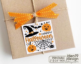 Ausdruckbare Halloween-Geschenkanhänger / Quadratische Geschenkanhänger / 2" & 2,5" Keksanhänger