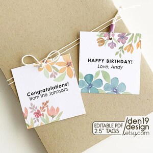 Etiquetas de regalo editables e imprimibles / Etiquetas florales para cualquier ocasión / Descarga instantánea en PDF