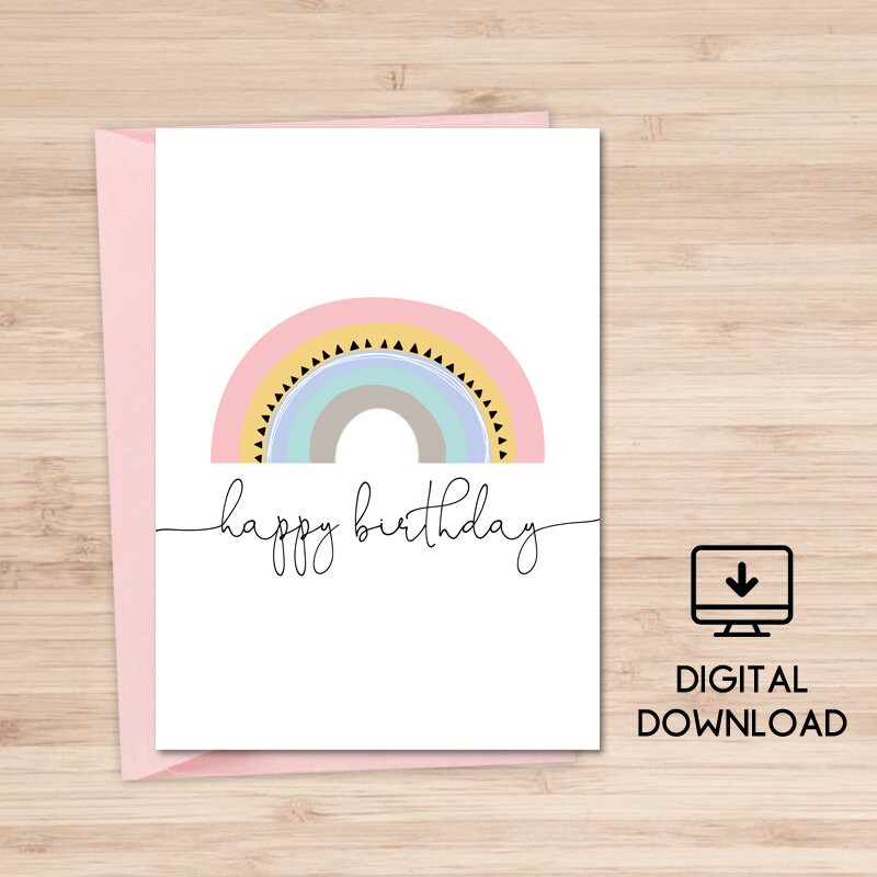happy birthday rainbow printable card instant download pdf etsy