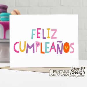 Feliz Cumpleaños / Cartão de Feliz Aniversário para Imprimir / Cartão em Espanhol / Download Instantâneo em PDF / Modelo de Cartão