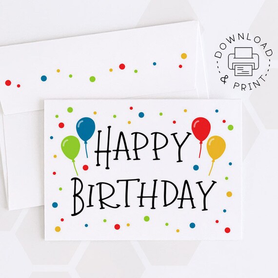 Happy Birthday Printable Card / Instant Download PDF / - Etsy