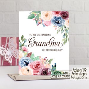 Druckbare Karte für meine wundervolle Oma am Muttertag / Muttertagskarte mit Blumenmuster / Sofort Download PDF