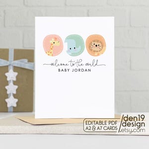 Bewerkbare en afdrukbare welkomstbabykaart / Instant download pdf / kaartsjabloon
