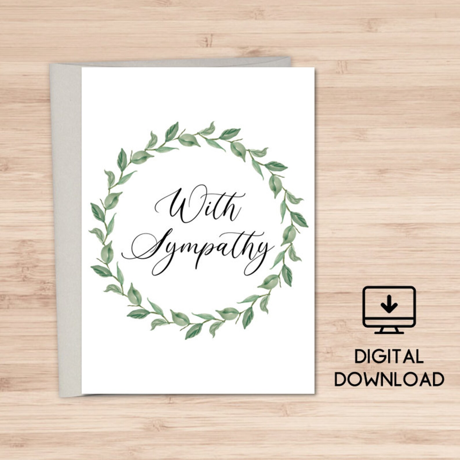 With Sympathy Printable Card / Instant Download PDF / Card Etsy