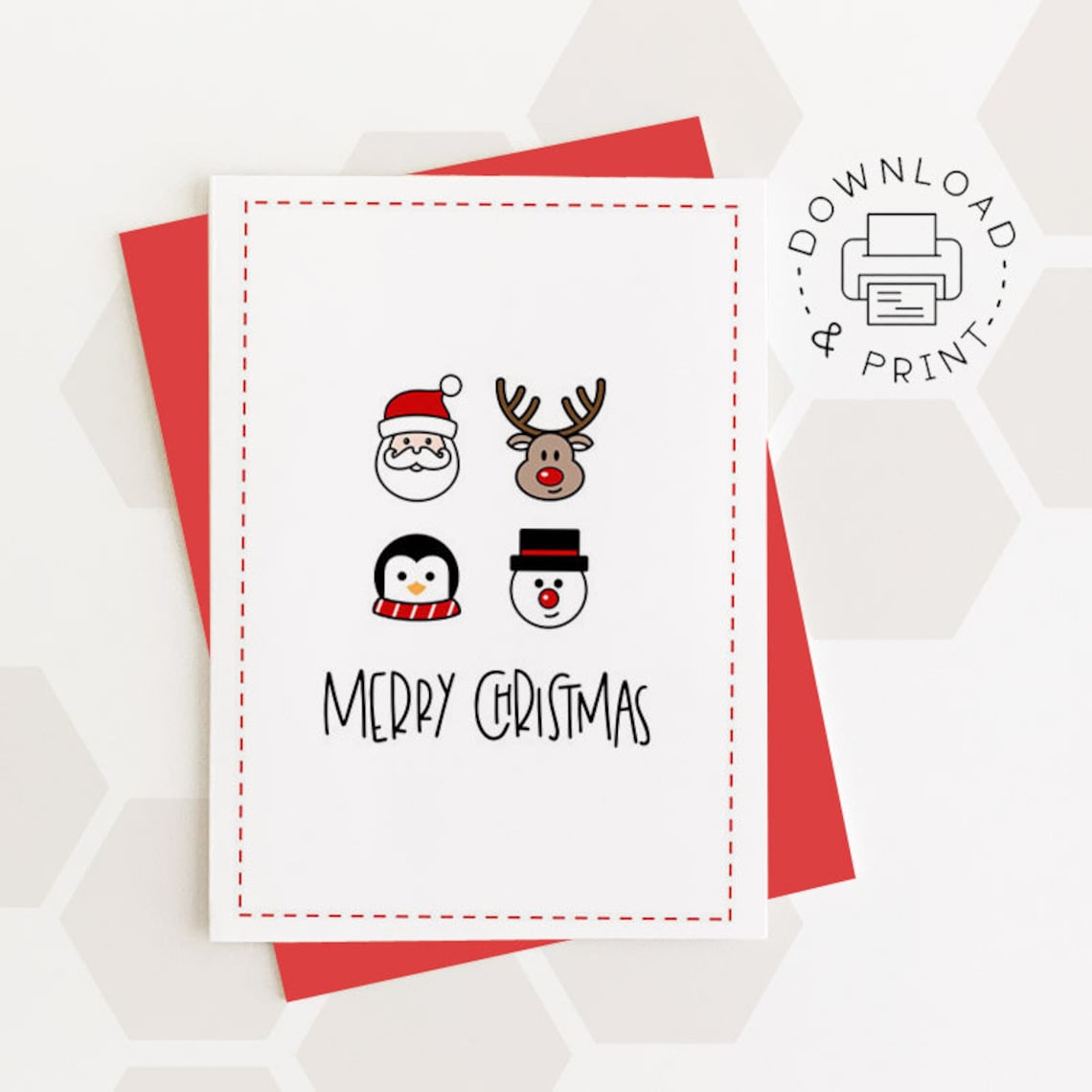 Merry Christmas Printable Card / Instant Download PDF / - Etsy