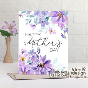 Biglietto stampabile per la festa della mamma / Biglietto stampabile floreale viola / PDF scaricabile immediatamente / Modello di biglietto