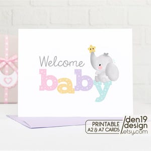 Cartão para impressão Bem-vindo Bebê / Download instantâneo em PDF / Cartão para novo bebê / Modelo de cartão para chá de bebê