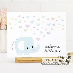Willkommen Little One Baby Elephant druckbare Karte / Instant Download PDF / Kartenvorlage