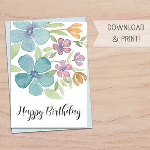 Set of 4 Printable Birthday Cards / Floral Happy Birthday Card | Etsy