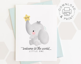Printable Card Welcome To The World Little One / Instant Download PDF / New Baby Card / Baby Shower Card Template