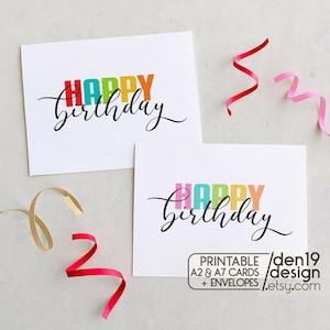 Set of 2 Printable Happy Birthday Cards / Instant Download / Minimal Card Template