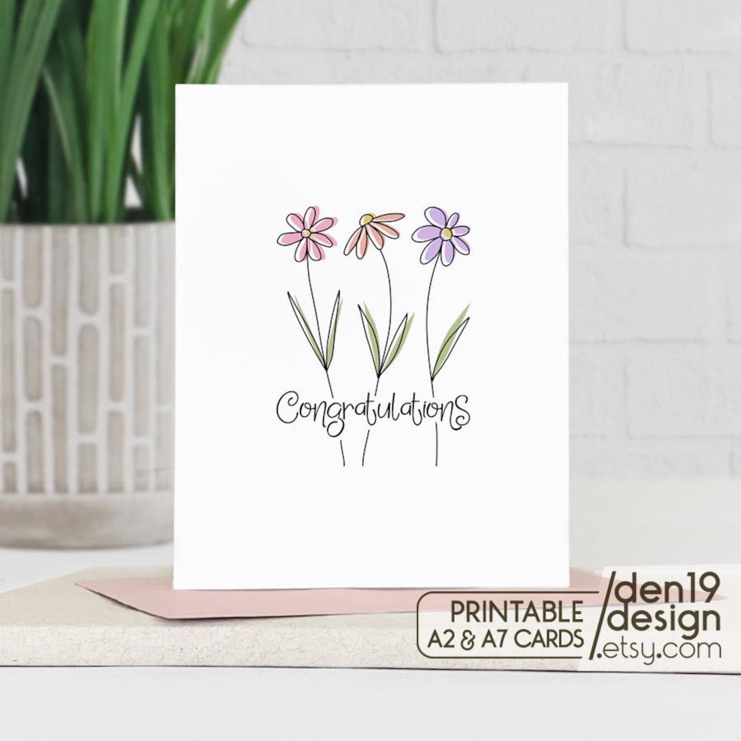 Floral Congrats Printable Card / Instant Download PDF / Card Template ...