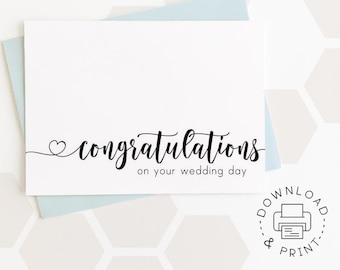 Printable Card: Congratulations On Your Wedding Day / Instant Download PDF / Wedding Card Template