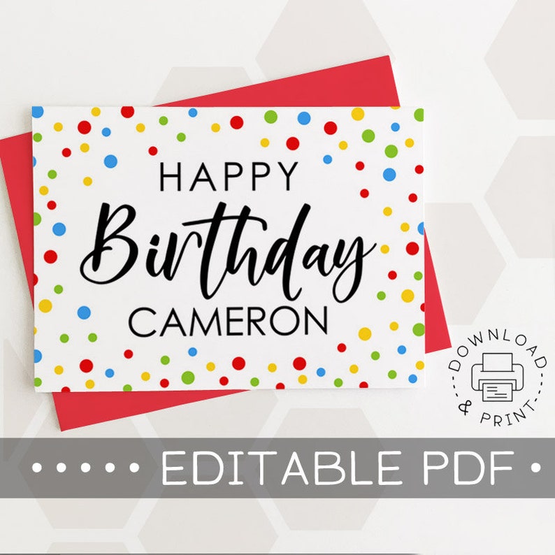 Editable &amp; Printable Happy Birthday Card / Instant Download - Etsy