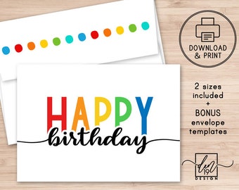 Happy Birthday Printable Card and Envelope / Instant Download | Etsy
