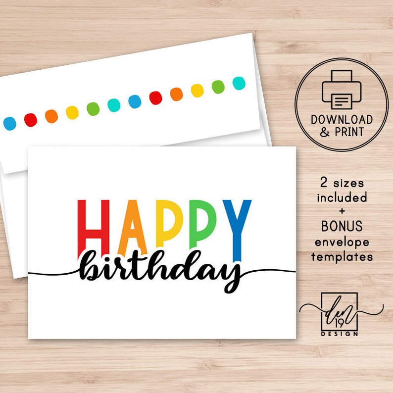 Happy Birthday Printable Card And Envelope / Instant Download | Etsy