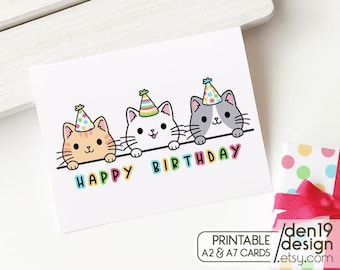 Kitties Geburtstagskarte: Printable Cat Party (PDF A2/A7 Karten