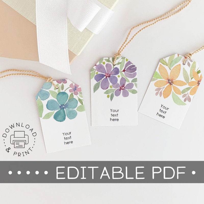 Editable &amp; Printable Gift Tags / Floral Gift Tags / Favor Tag - Etsy