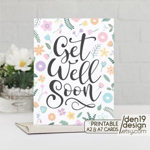 Floral Get Well Soon Printable Card / Instant Download PDF / Card Template
