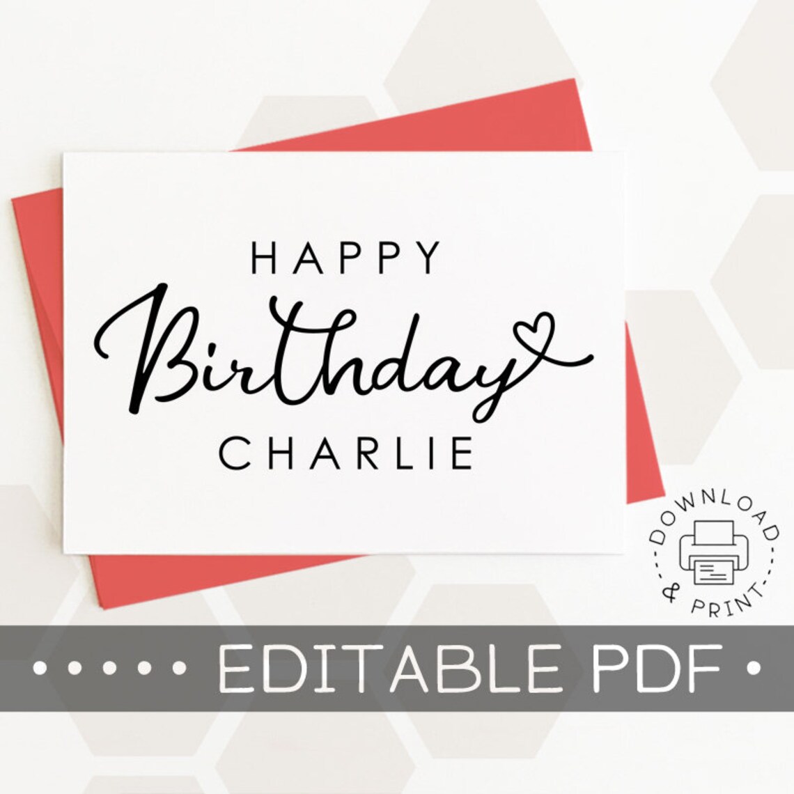 Editable &amp; Printable Happy Birthday Card / Instant Download - Etsy