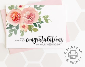 Printable Card: Congratulations On Your Wedding Day / Instant Download PDF / Wedding Card Template