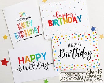 Set of 4 Printable Birthday Cards / Happy Birthday Card / Instant Download / Card Template