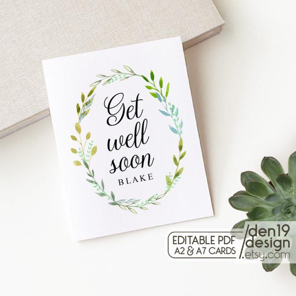 Editable & Printable Get Well Soon Card / Instant Download PDF / Card ...