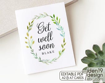 Editable & Printable Get Well Soon Card / Instant Download PDF / Card Template