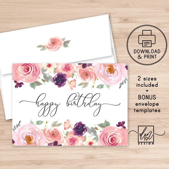Happy Birthday Printable Card and Envelope / Instant Download | Etsy